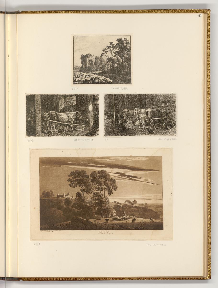 Deutsche Radierungen des 18. Jahrhunderts, Ruinenlandschaft;  Kühe im Stall; Der Morgen, Inv. N…