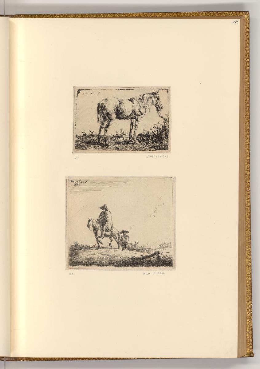 Druckgrafiken von Adam von Bartsch, Landschaft mit einem Reiter [...], An einen Baum angebunden…