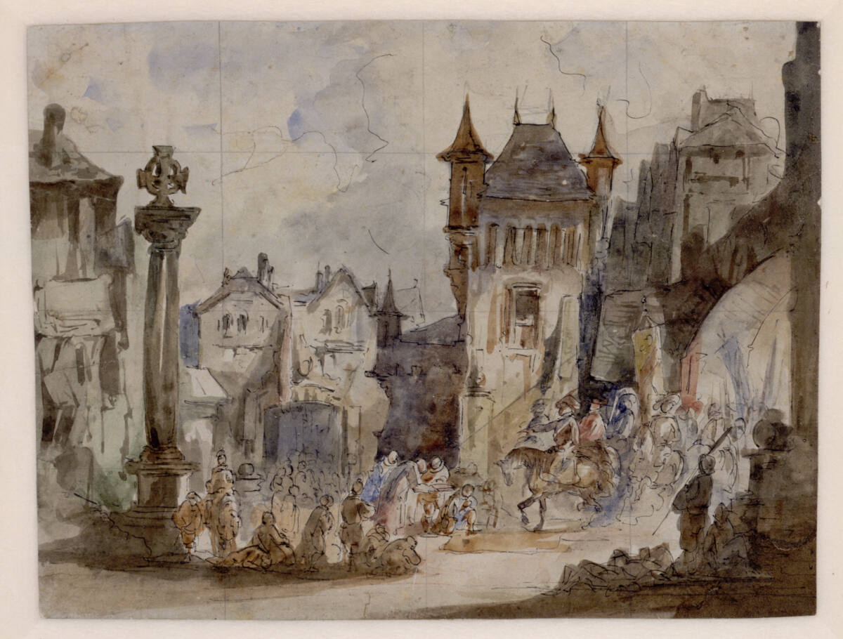 Festlicher Einzug in eine mittelalterliche Stadt, Eugène Isabey
