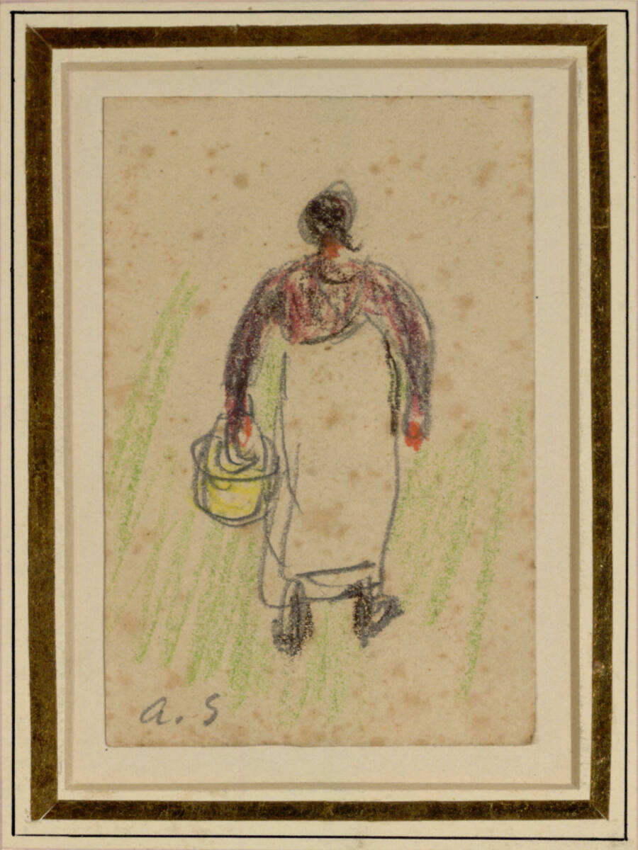 Bäuerin mit einem Korb, von rückwärts gesehen, Alfred Sisley