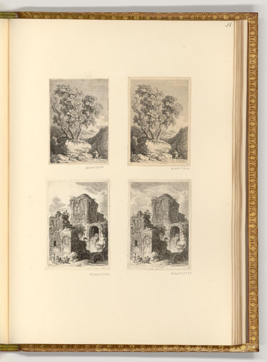 Radierungen von Franz Edmund Weirotter, Unter den Wasserfällen zu Tivoli; In der Villa Adriani …