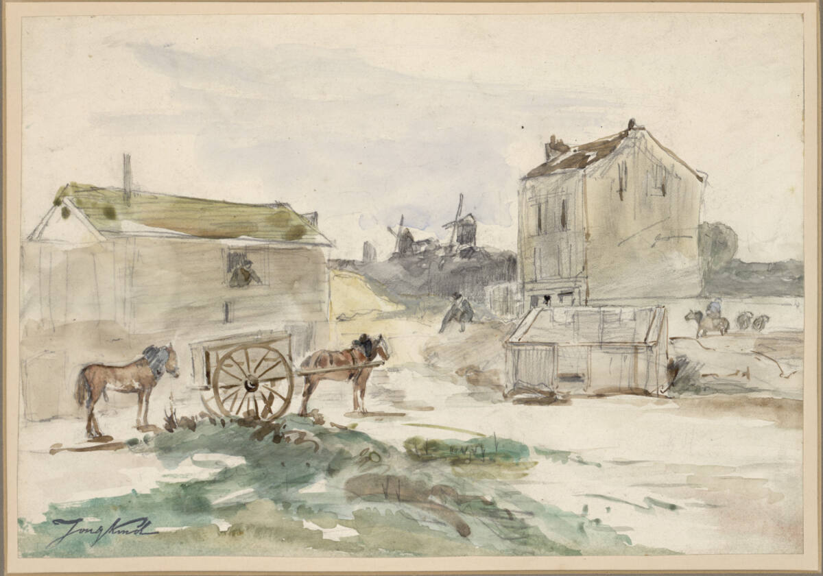Landschaft mit Karren und zwei Pferden, Johan Jongkind