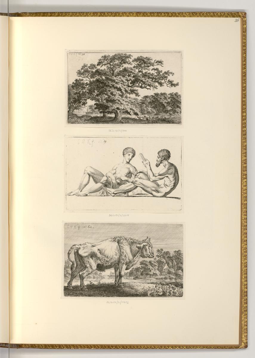 Radierungen von Karl Wilhelm Kolbe, Landschaft; Zwei männliche Akte, liegend; Ein Stier, Inv. N…