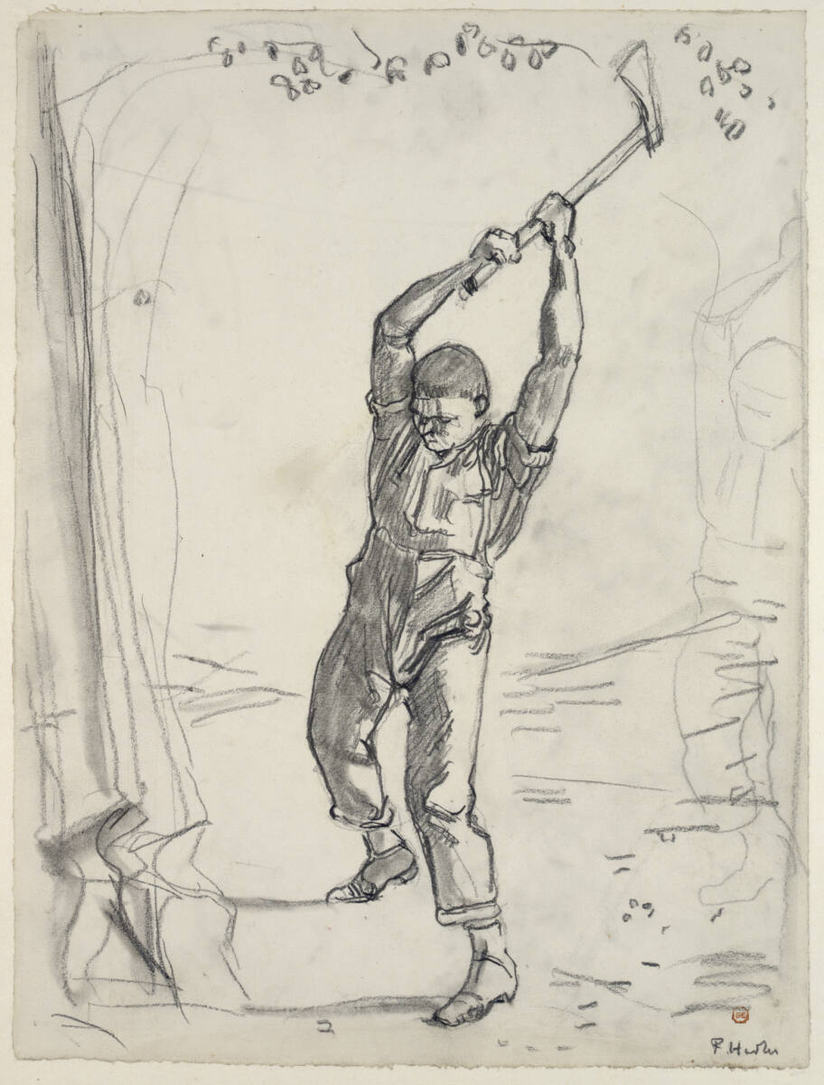 Der Holzfäller (Studie mit Wiederholung der Umrisse am rechten Rand), Ferdinand Hodler, 1910
