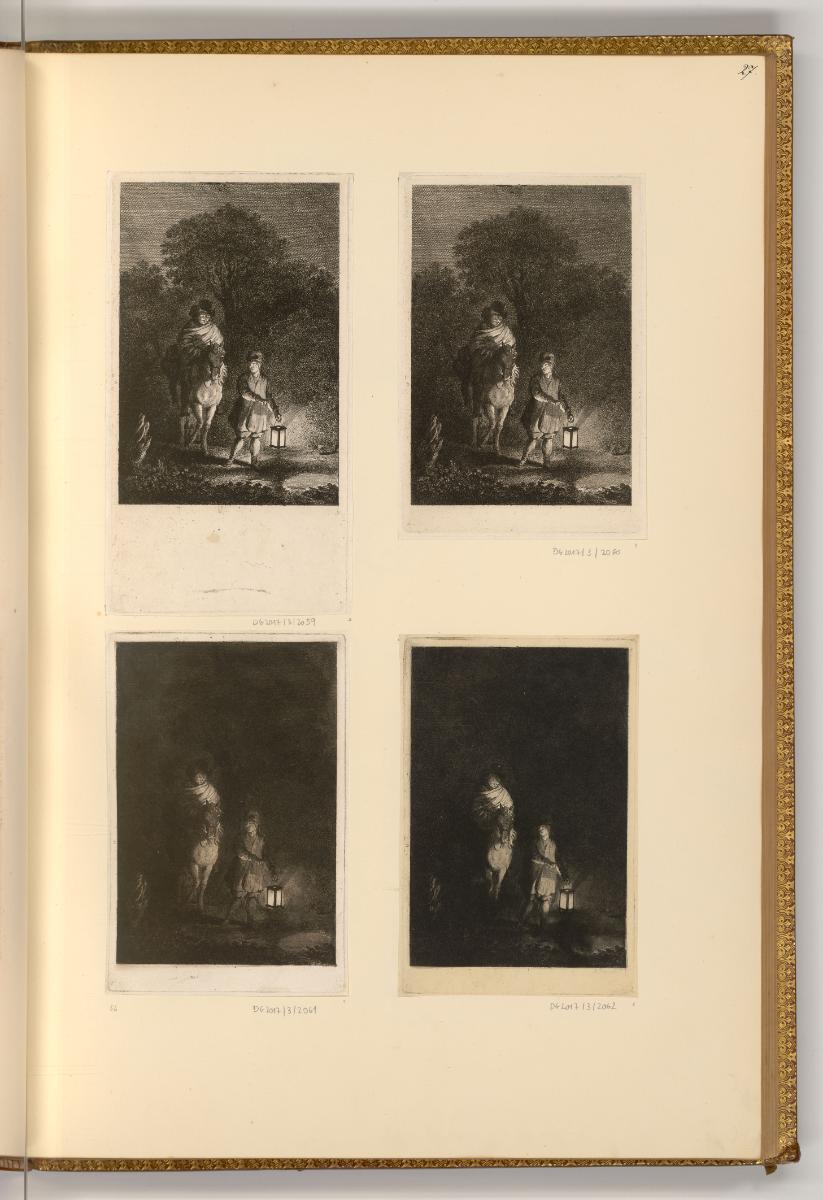 Druckgrafiken von Adam von Bartsch, Natürliche Waldlandschaft mit einem Reiter, dem ein Knabe m…