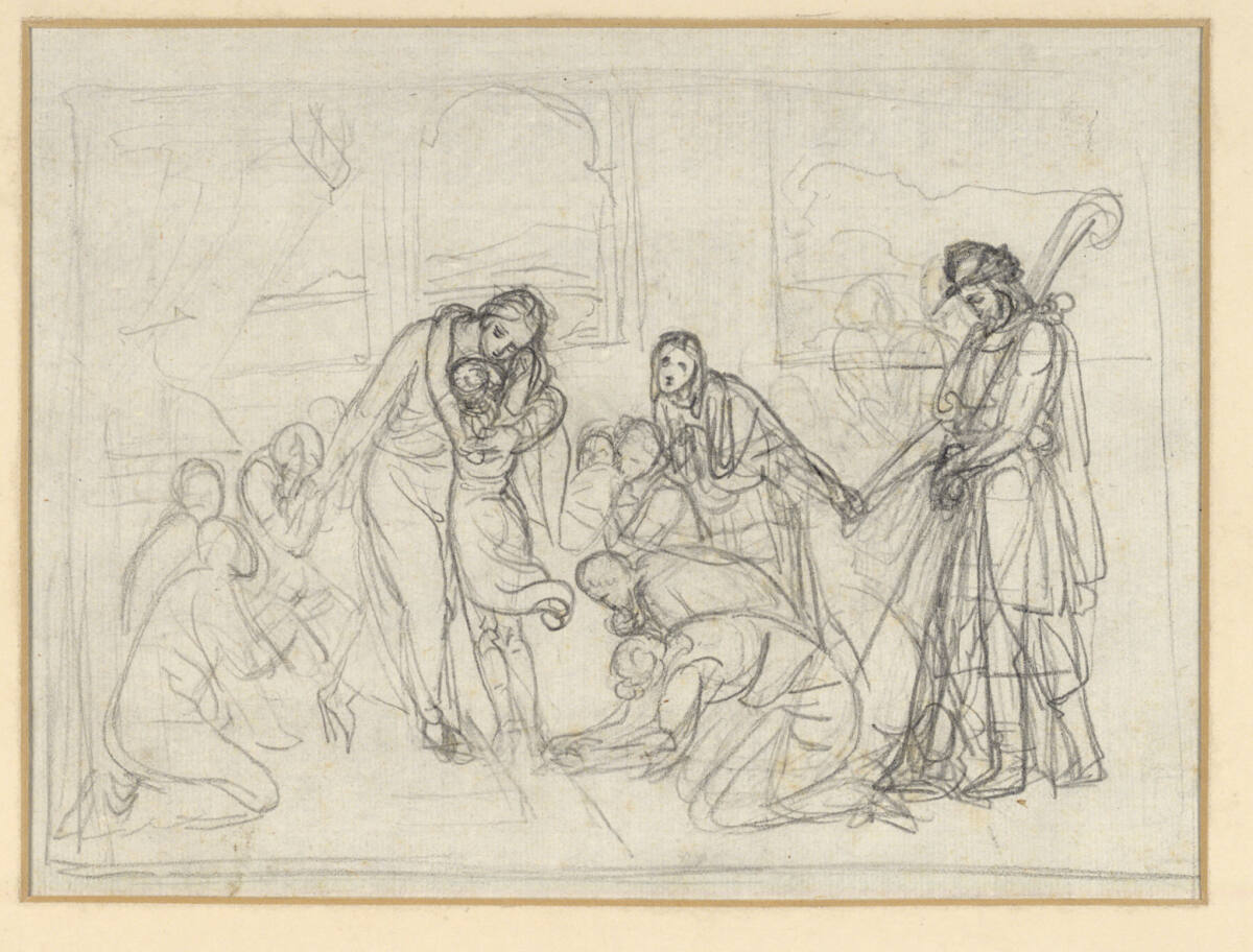 Skizze zu den Fresken in der Casa Bartholdy in Rom: Die Wiedererkennung Josephs, Peter von Cornelius, 1816–1817