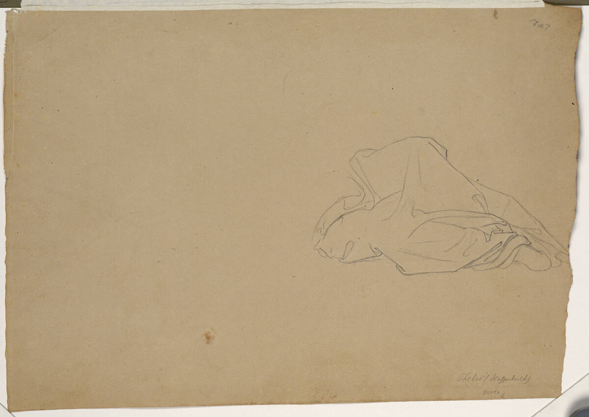 Gewandstudie zu den Glyptotheksfresken: Thetis (90° nach links gedreht), Peter von Cornelius, 1822–1823