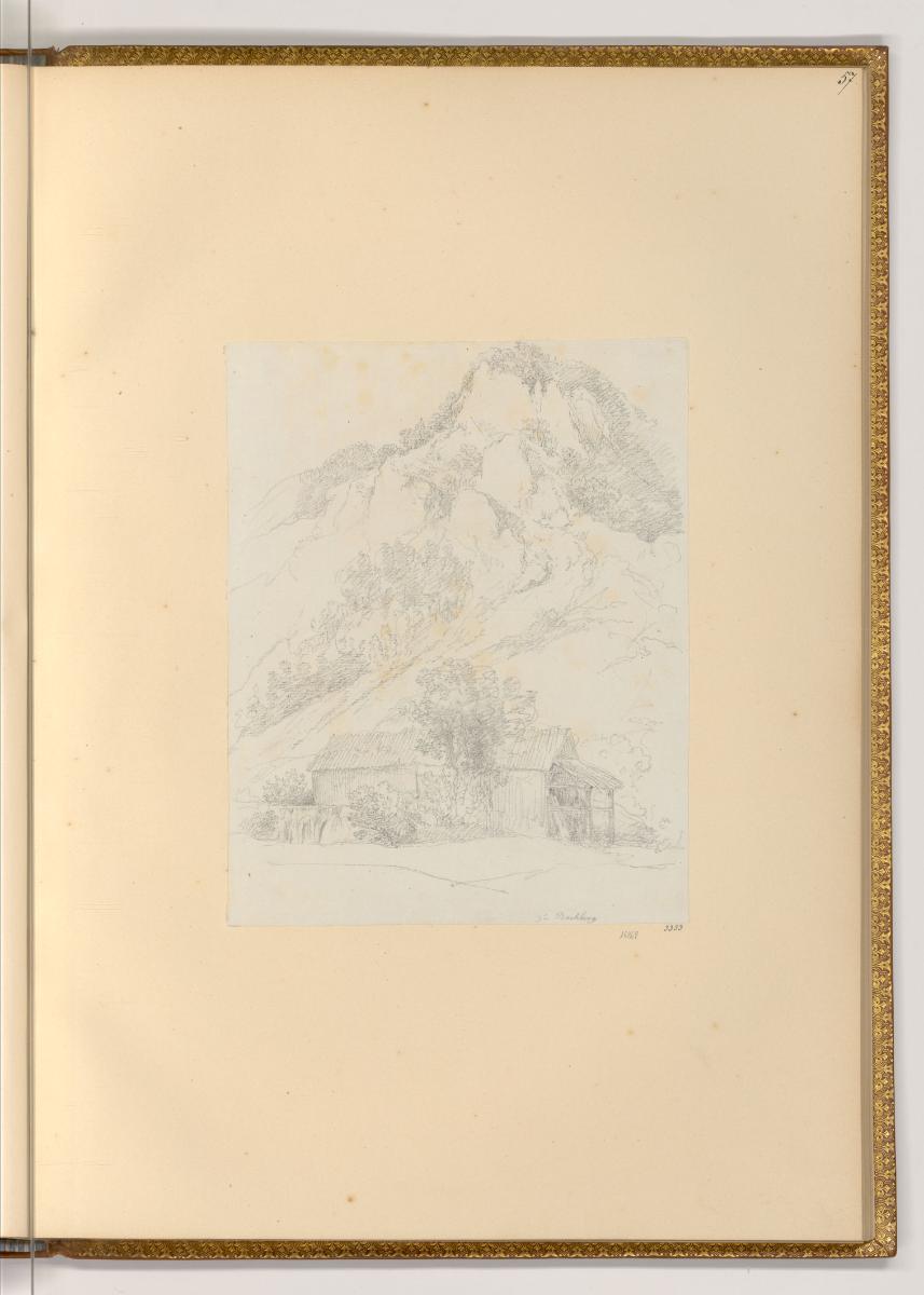 Martin von Molitor, Zeichnungen von Martin von Molitor, Brettersäge mit Flieder und Wasserleitu…