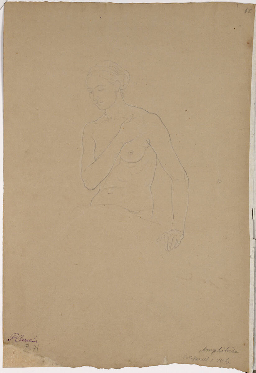 Weibliche Halbaktstudie zu den Glyptotheksfresken: Amphitrite (90° nach links gedreht), Peter von Cornelius, 1822–1823