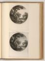 Radierungen von Francois Gabet, Landschaft am Wasser, im Vordergrund sammeln ein Mann und eine …