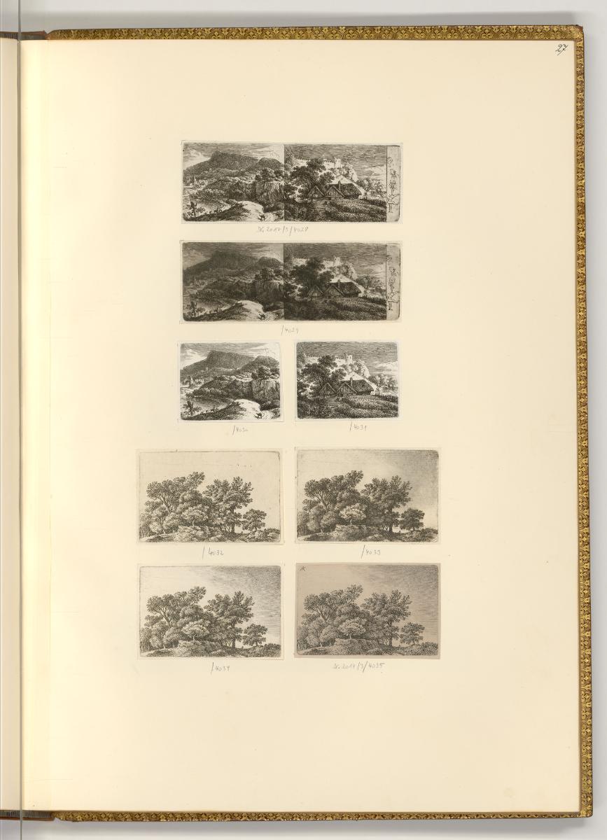 Radierungen von Lorenz Schönberger und Anton Kölbl, Landschaft mit Bauernhaus; Baumlandschaft, …