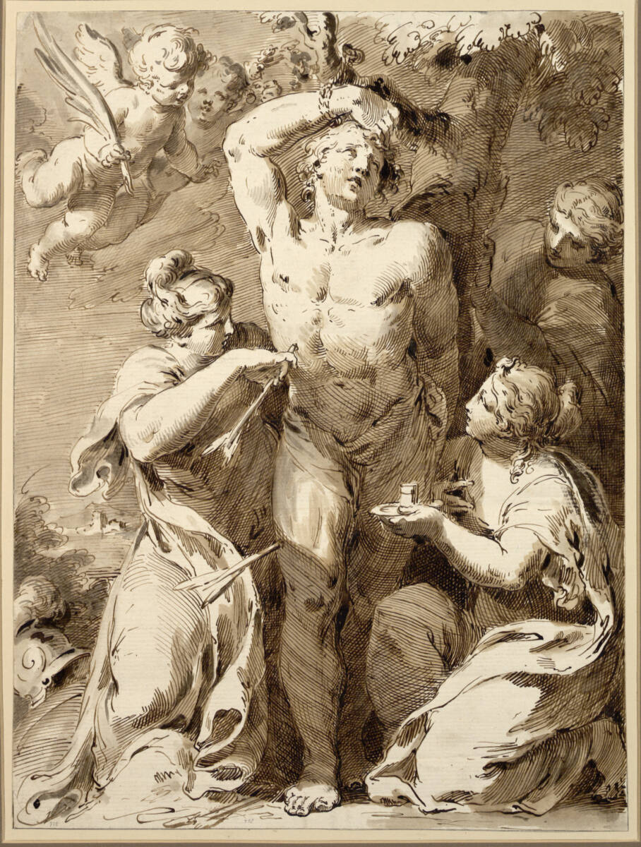 Frauen entfernen die Pfeile aus den Wunden des heiligen Sebastian, Pietro Antonio Novelli