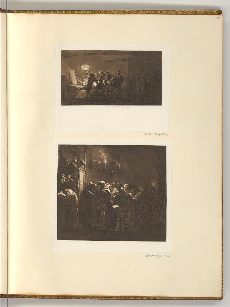 Radierungen von Joseph Fischer und Jakob Gauermann, Abendgesellschaft im Palais Fries; jüdische…