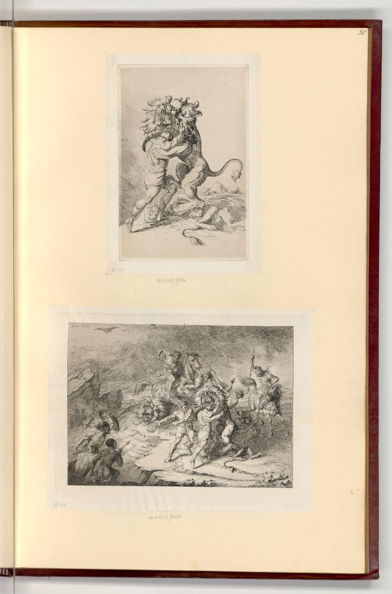Radierungen von Ludwig Emil Grimm und Georg Christian Wilder, Männer kämpfen mit Lanzen und Sch…