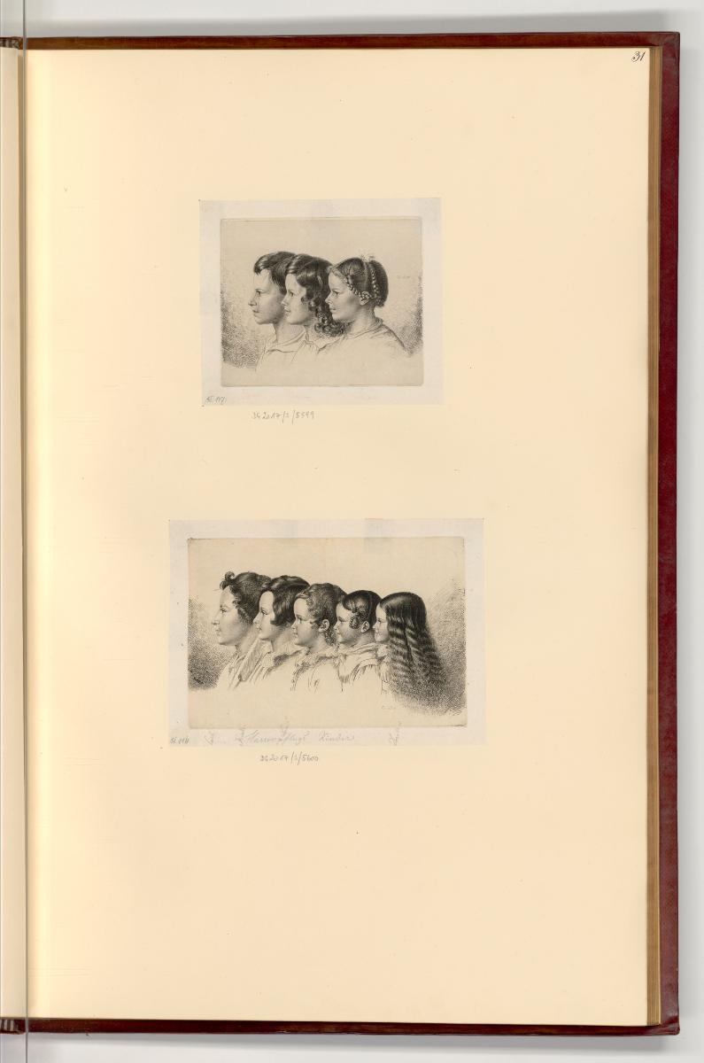 Radierungen von Ludwig Emil Grimm und Georg Christian Wilder, Wilhelm und Dortchen Grimms drei …