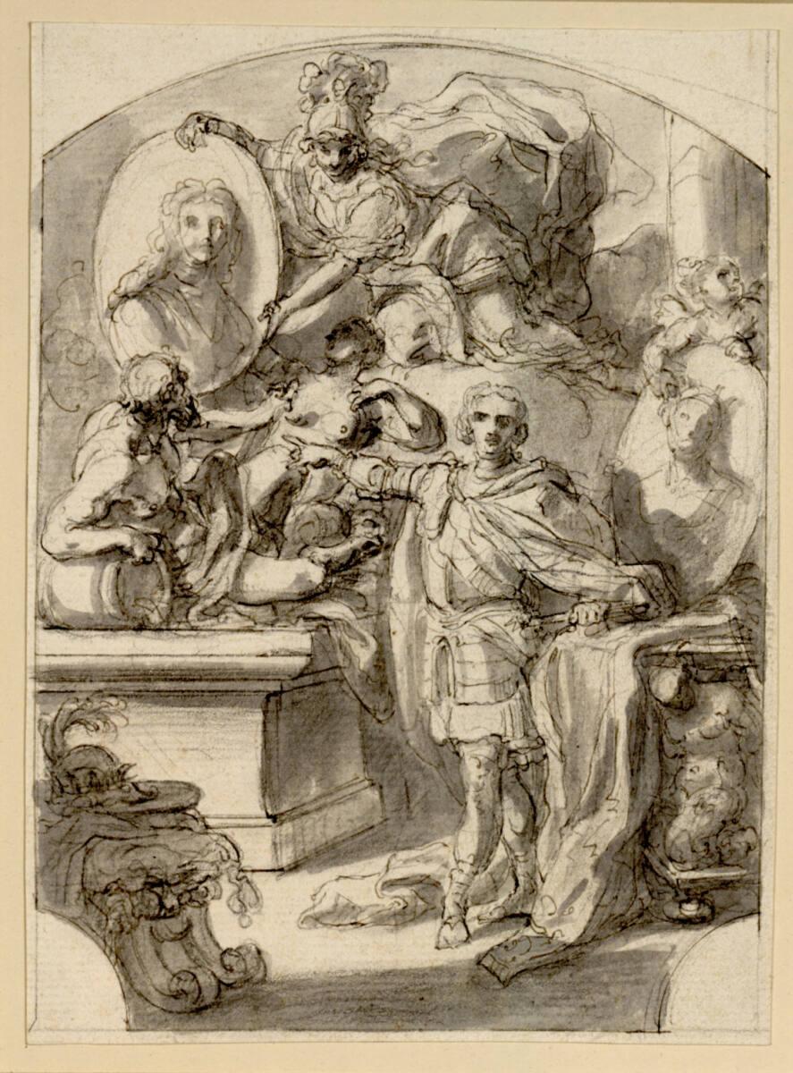 Francesco Solimena, gen. L'Abate Ciccio, Ein Fürst weist auf das von Genien getragene Medaillon…