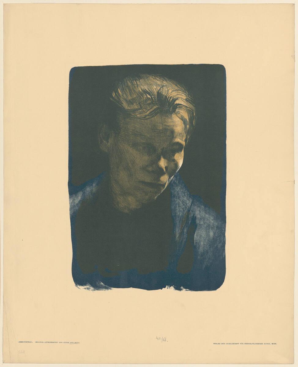 Käthe Kollwitz, Brustbild einer Arbeiterfrau mit blauem Tuch, Inv. Nr.: DG1943/411