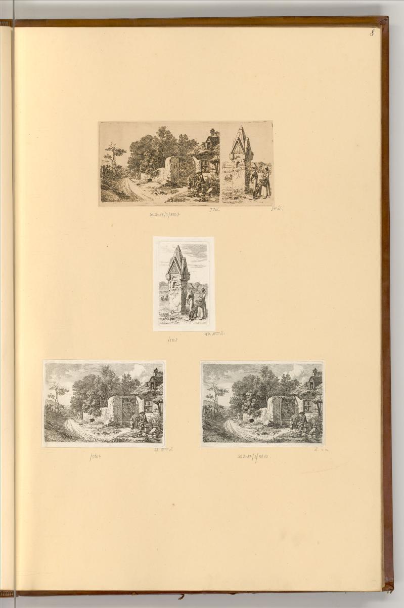 Radierungen Johann Christoph Erhard, Eine Waldschenke und eine Wegsäule aus Stein, daneben ein …