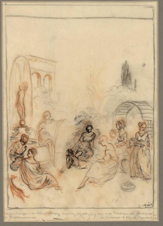 Erhard Amadeus-Dier, Illustration zu Boccaccios Decamerone: In einem Palazzo in der Nähe von Fl…