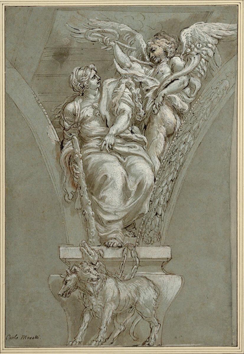 Carlo Maratta, Allegorie. (Die Tugend mit Löwenfell und Keule wird von der personifizierten Ehr…