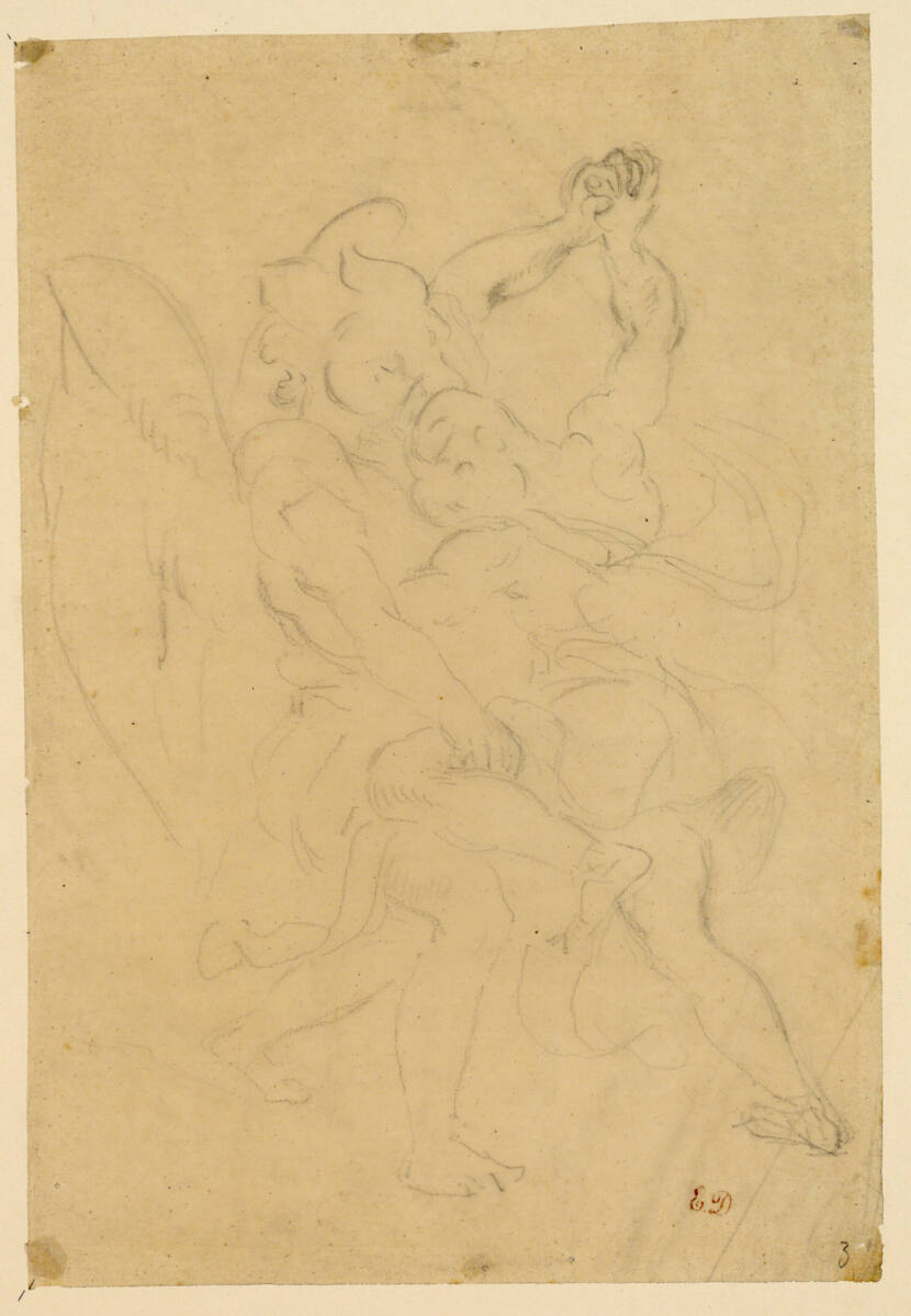 Jakob ringt mit dem Engel (Detailstudie für das Wandgemälde in der Chapelle des Saints-Anges in Saint-Sulpice, Paris), Eugène Delacroix, 1850