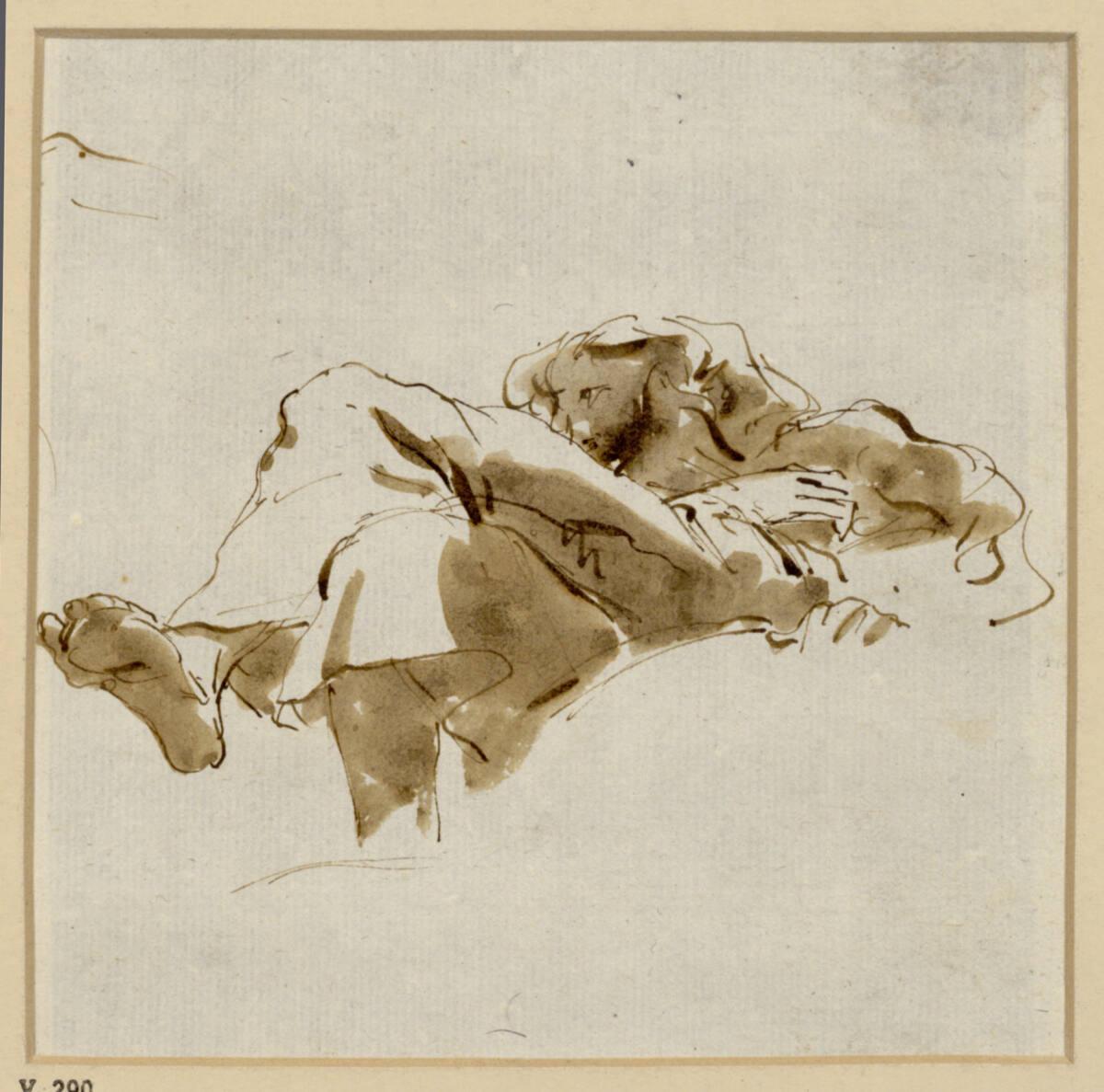 Giovanni Battista Tiepolo, Sitzende Figur mit überschlagenen Beinen in Untersicht, Inv. Nr.: 24…