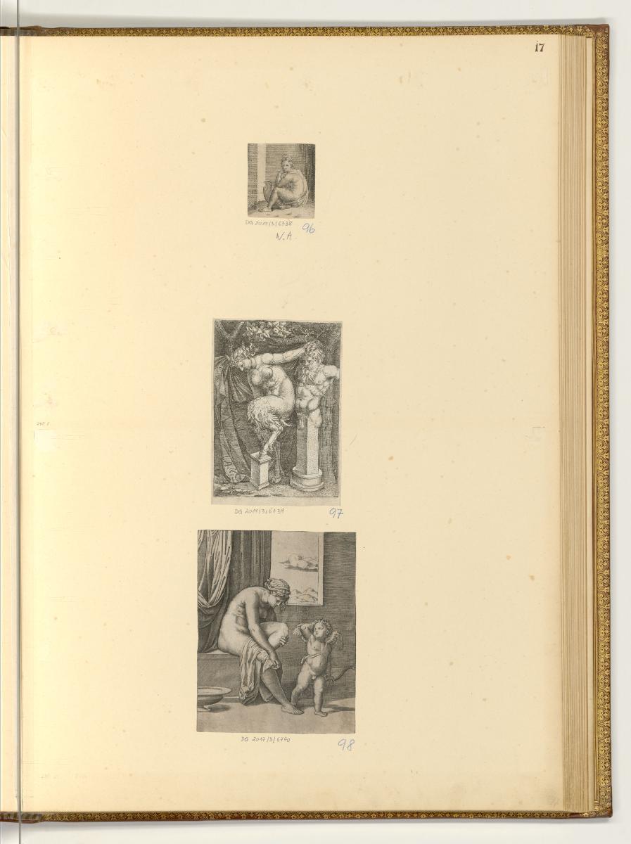 Marcantonio Raimondi II, Eine junge Frau mit Amphora; Ein Satyr; Venus steigt aus dem Bad, Inv.…