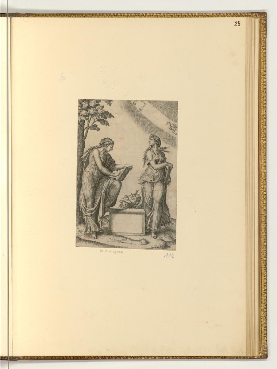 Marcantonio Raimondi II, Sibyllen Cumana und Tiburtina mit Sternzeichen Waage und Skorpion, Inv…