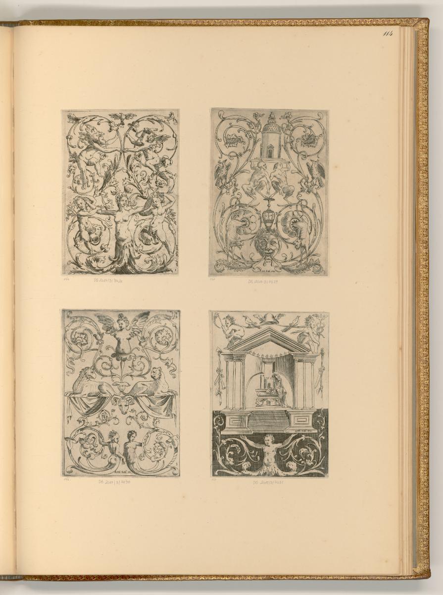 Agostino di Musi Veneziano, Ornamente mit Fabelwesen, Engel und Architektur, Inv. Nr.: Italien …
