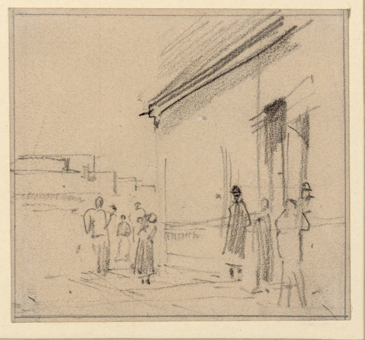Straße mit Menschengruppen, August von Pettenkofen