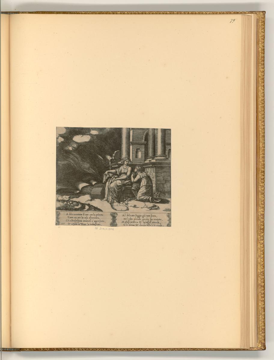 B.V. inconnu dit le Maître au dé, Proserpina übergibt Psyche das Gefäß mit der Salbe, Inv. Nr.:…