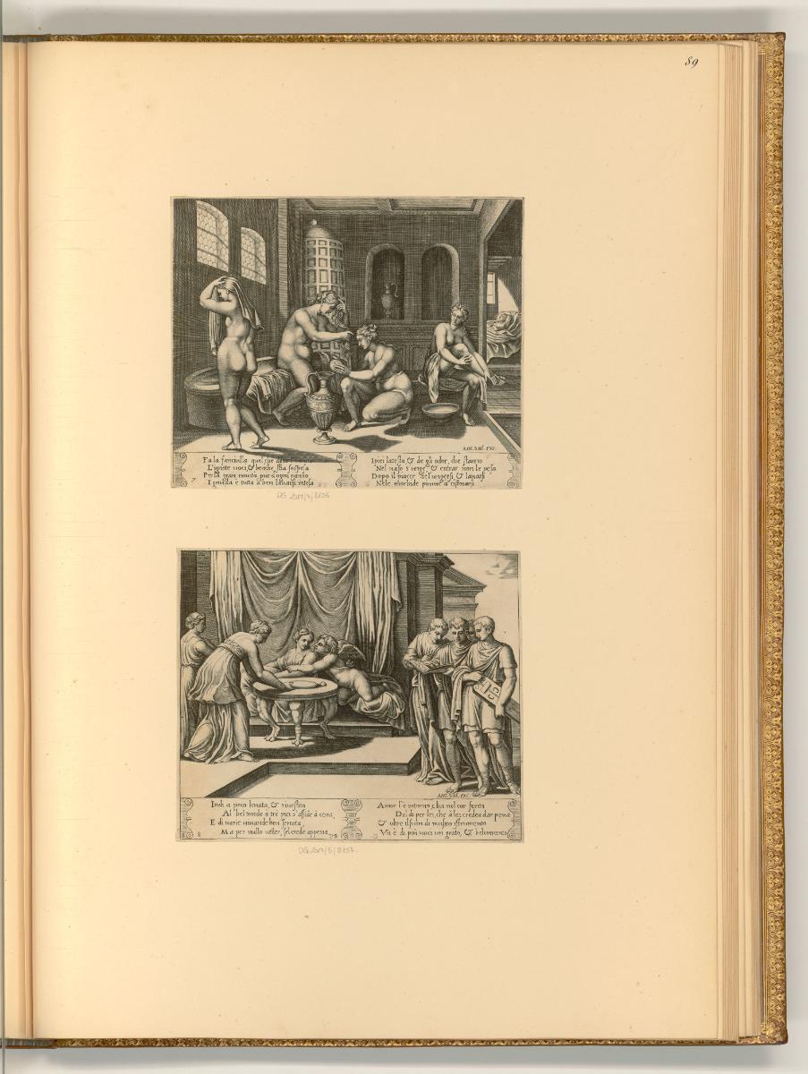 B.V. inconnu dit le Maître au dé, Psyche im Bad umgeben von unsichtbaren Dienerinnen; Nymphen b…