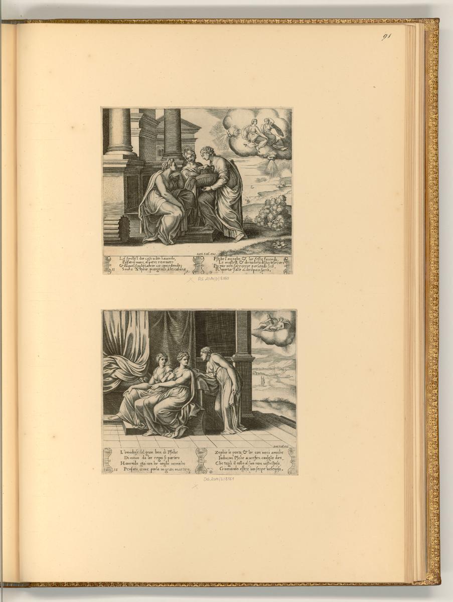 B.V. inconnu dit le Maître au dé, Psyche überreicht ihren Schwestern Geschenke; Psyches eifersü…