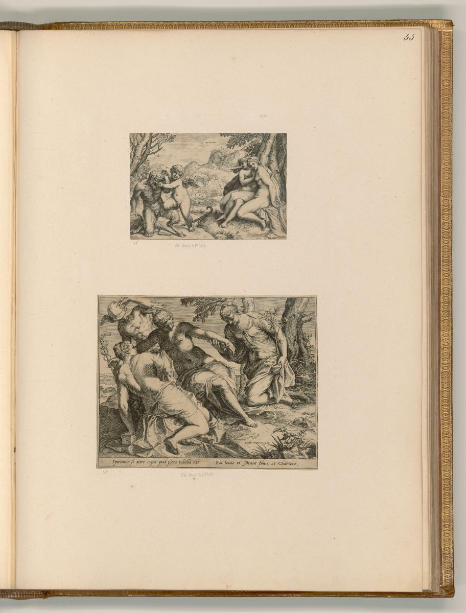 Agostino Carracci, Landschaft mit Amor, Pan und zwei Nymphen; Merkur und die drei Grazien, Inv.…
