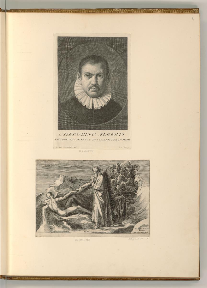Oevres de Cherubino Alberti né 1552 mort 1615, Porträt Cherubino Alberti; Erschaffung Adams, In…