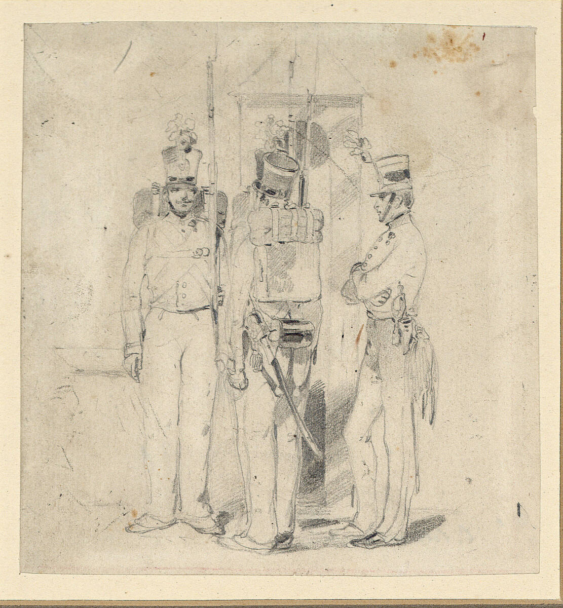 Offizier läßt zwei Soldaten exerzieren, Carl Schindler, 1838–1842