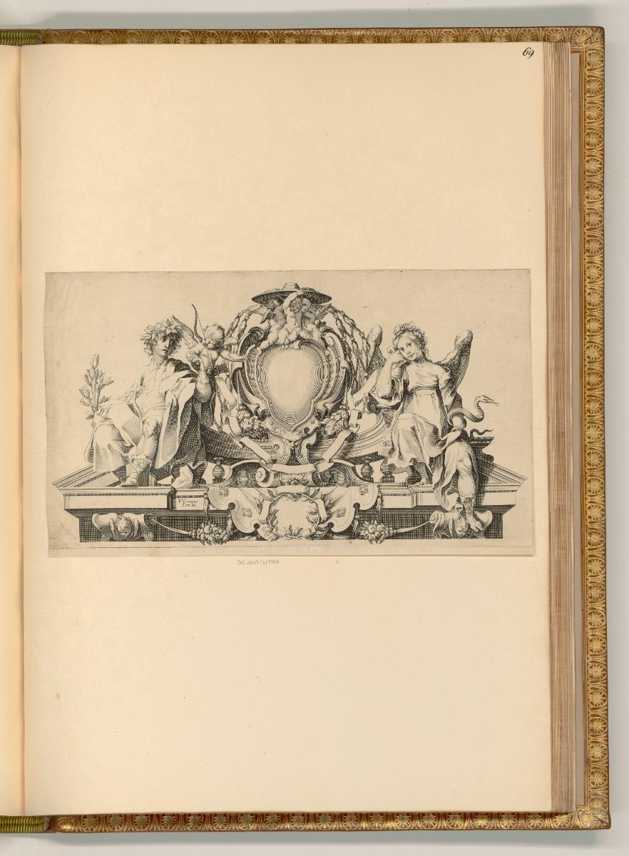Francesco Villamena, Francesco Villamena, Kartusche mit allegorischen Beiwerk und einem Kardina…