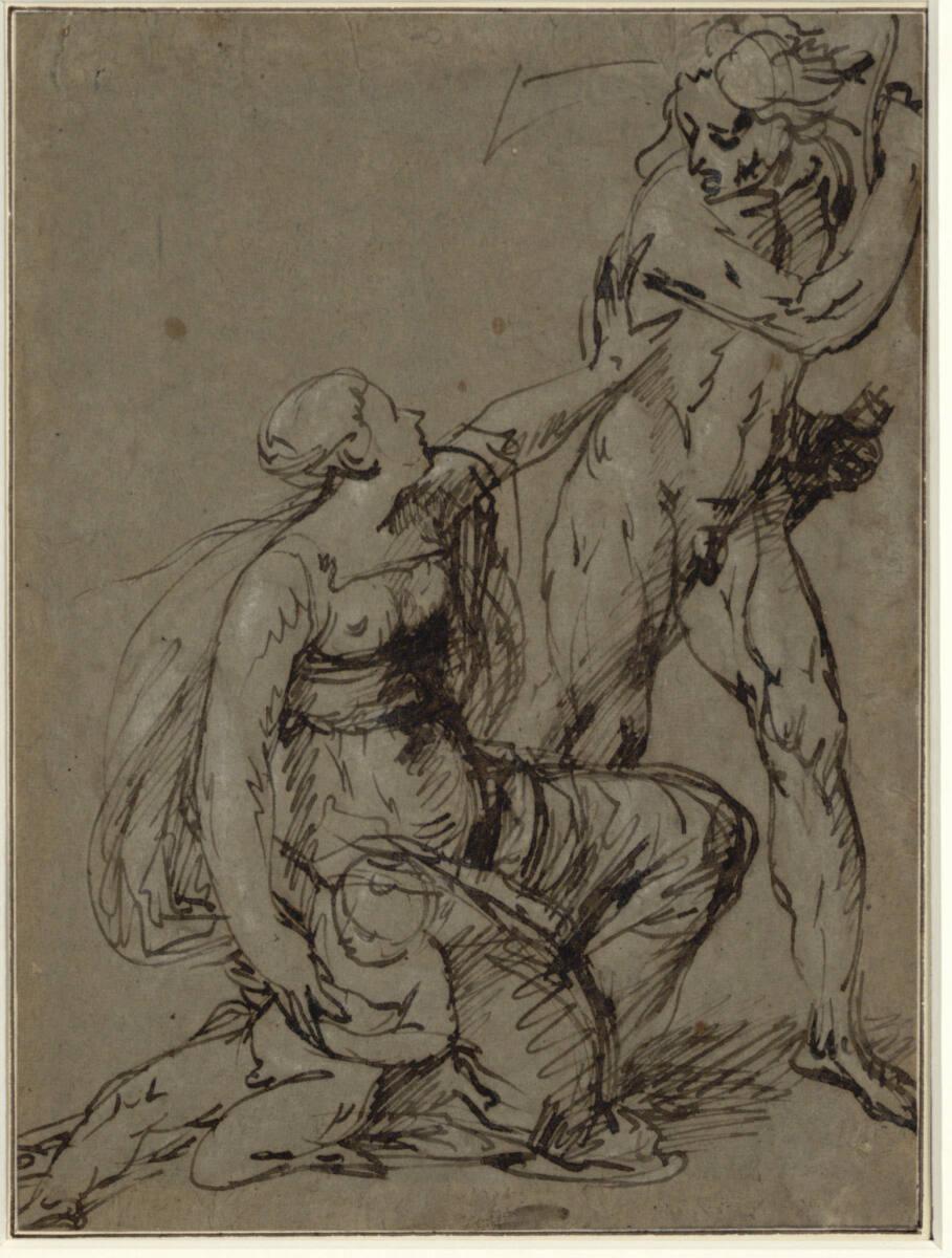 Luca Giordano, Eine kniende Mutter schützt ihr Kind vor dem Hieb eines Henkers, Inv. Nr.: 1105