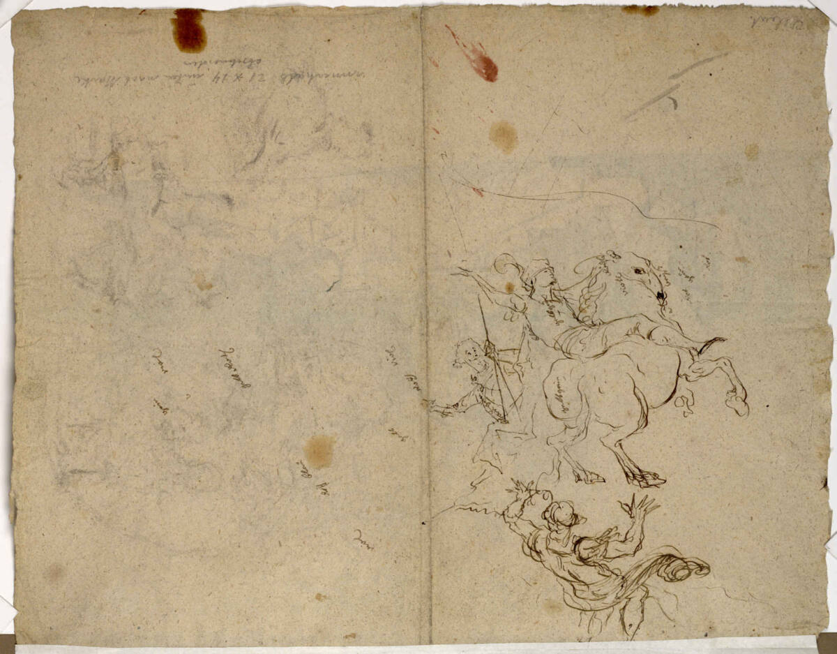 Reiter auf galoppierendem Pferd (Kompositionsentwurf für ein Giebelfresko in Pápa?), Franz Anton Maulbertsch