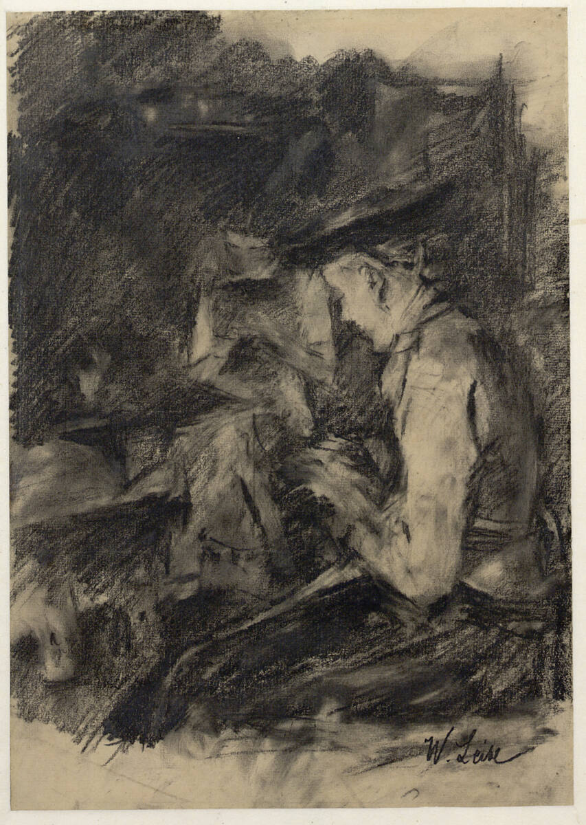 Interieur mit zwei stickenden Mädchen am Tisch, Wilhelm Leibl