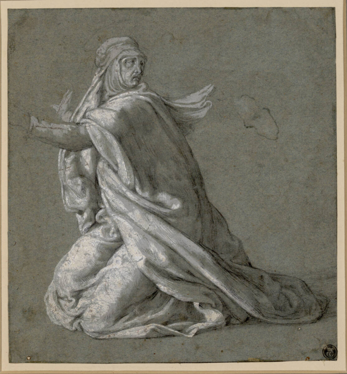 Gewandstudie einer knienden Frau nach links, Girolamo Siciolante da Sermoneta