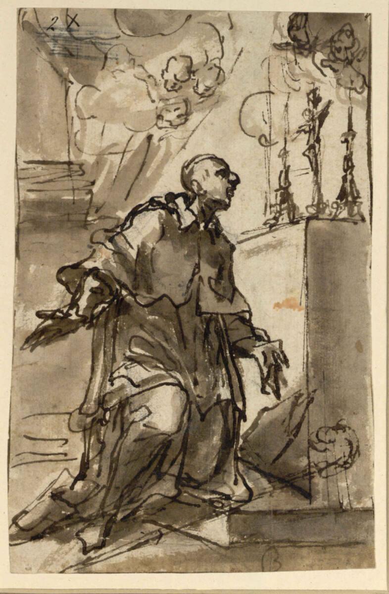 Peter Brandl, Vision eines heiligen Bischofs vor einem Altar, Inv. Nr.: 25284