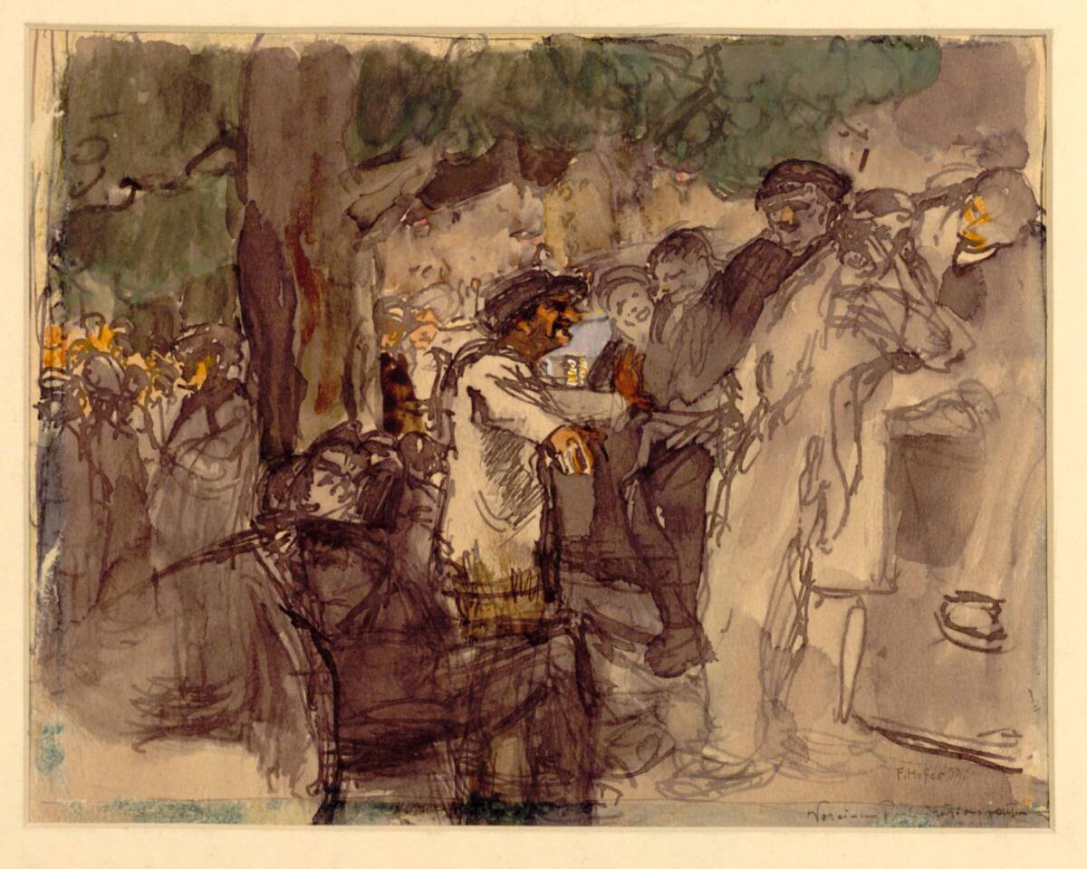 Vor einem Restaurationsgarten, Franz Hofer, 1909
