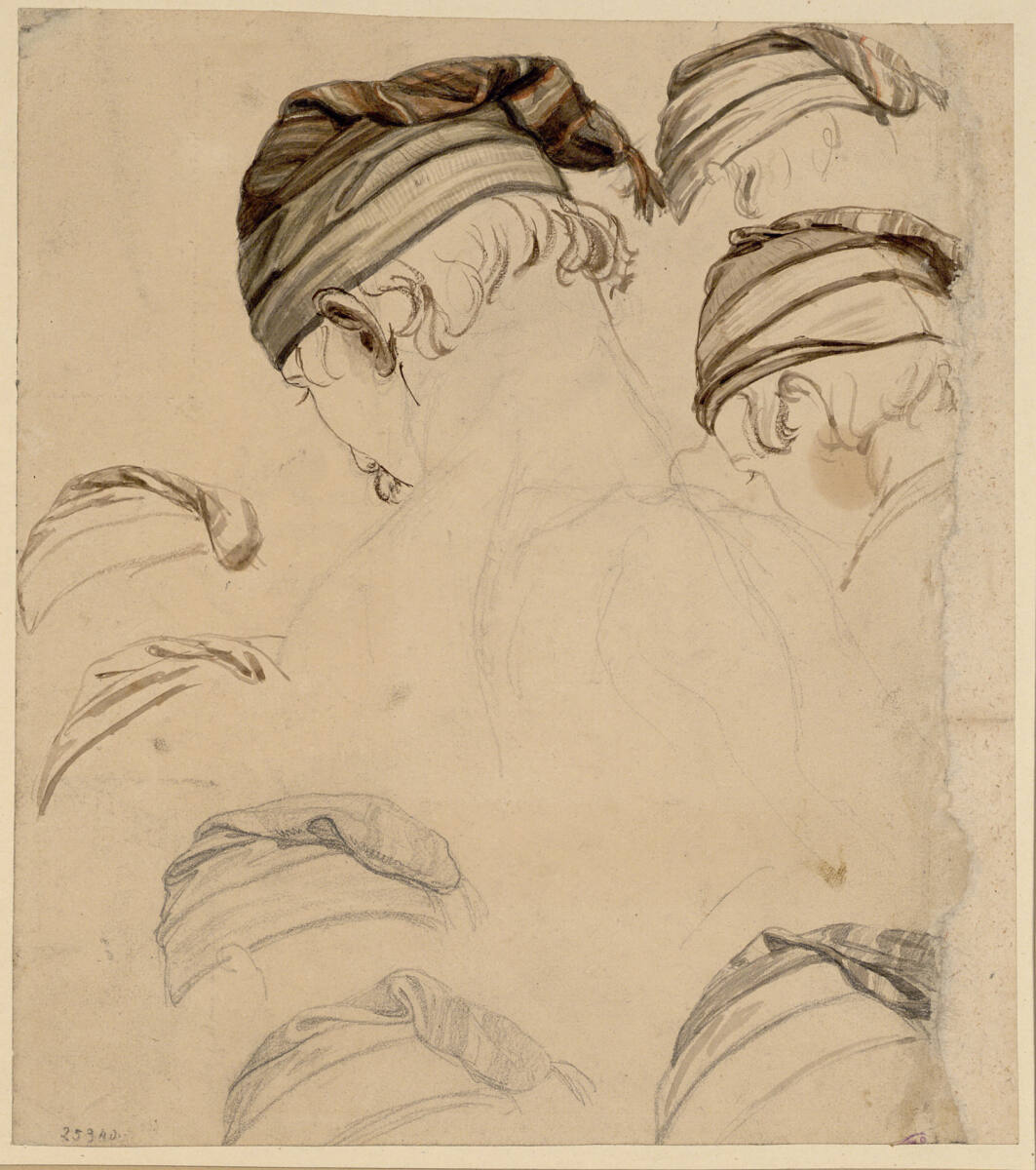 Kopfstudien eines Mannes mit bunter Mütze in Rückenansicht, Rudolf Friedrich Wasmann