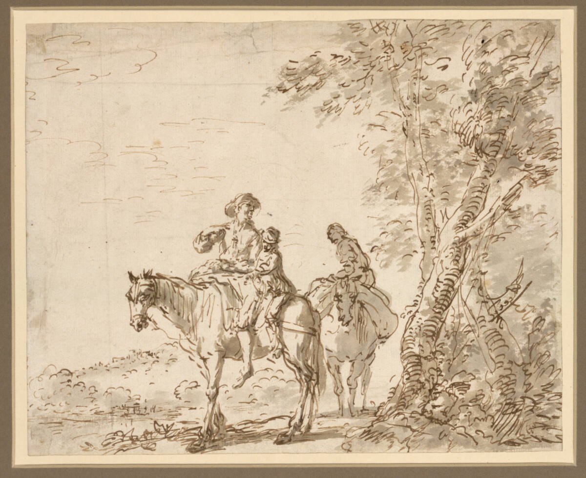 Reitende Familie bei einer Baumgruppe, Michiel Sweerts