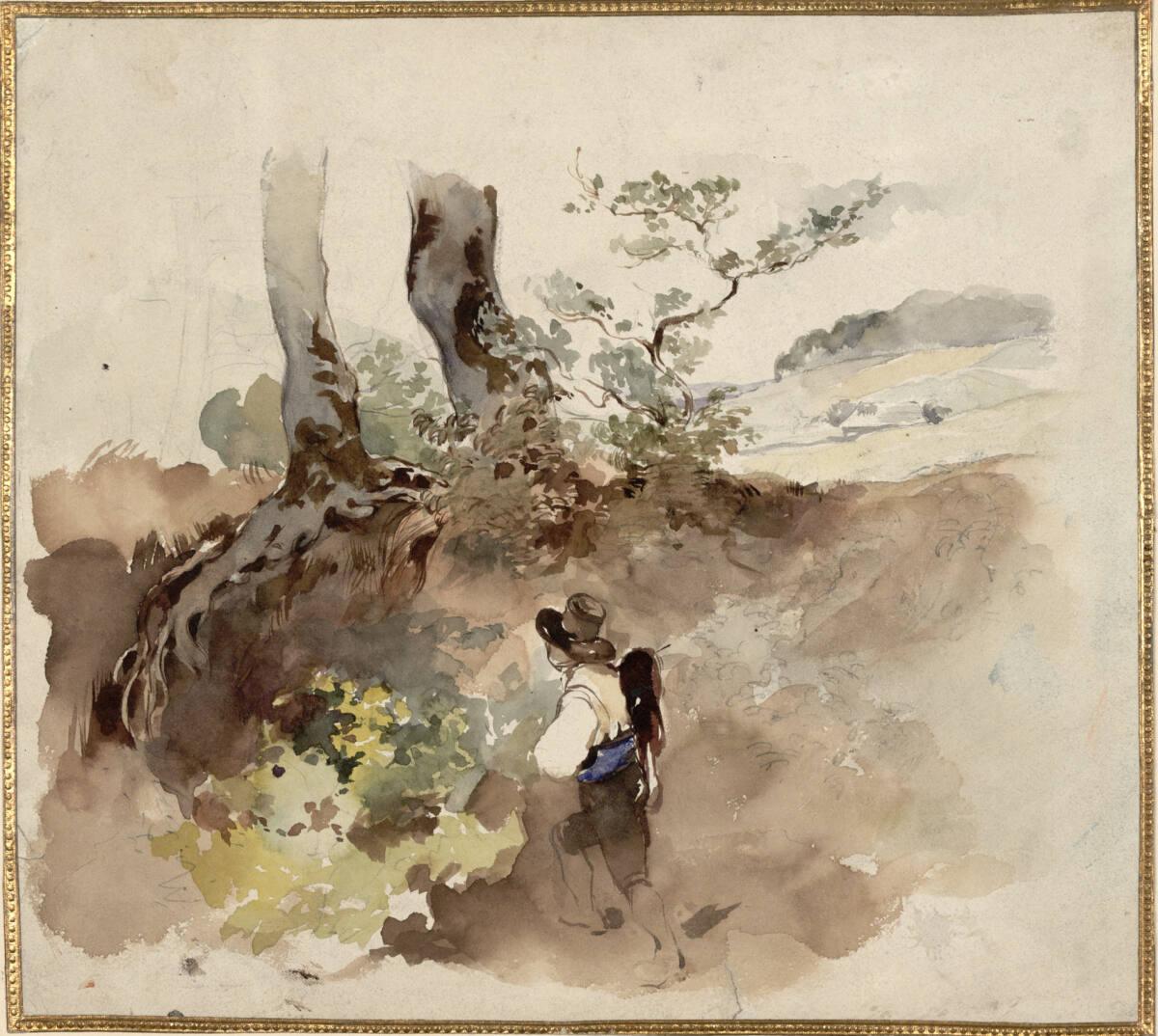 Carl Schindler, Landschaftsstudie mit wanderndem Bauernburschen, Inv. Nr.: 25472