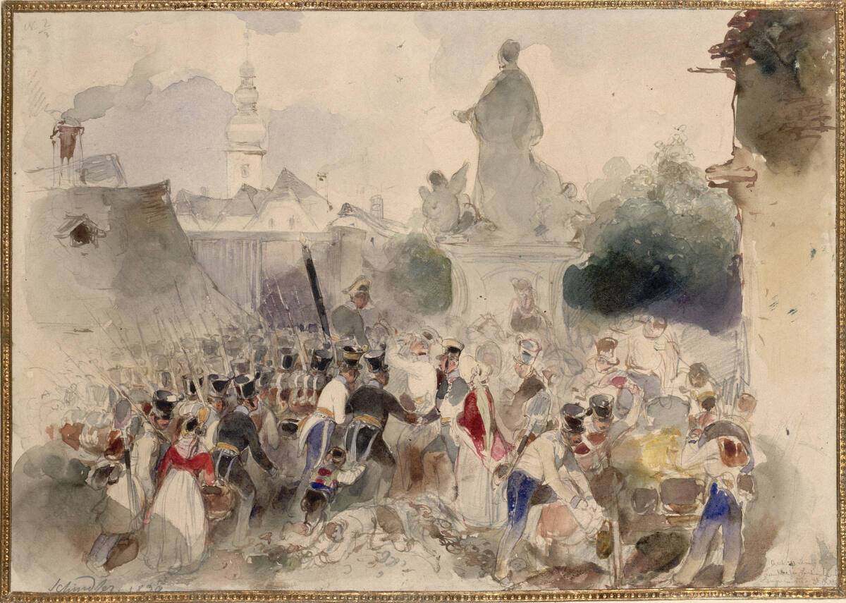 Heimkehr des Landwehrbataillons Langenau, Carl Schindler, 1839