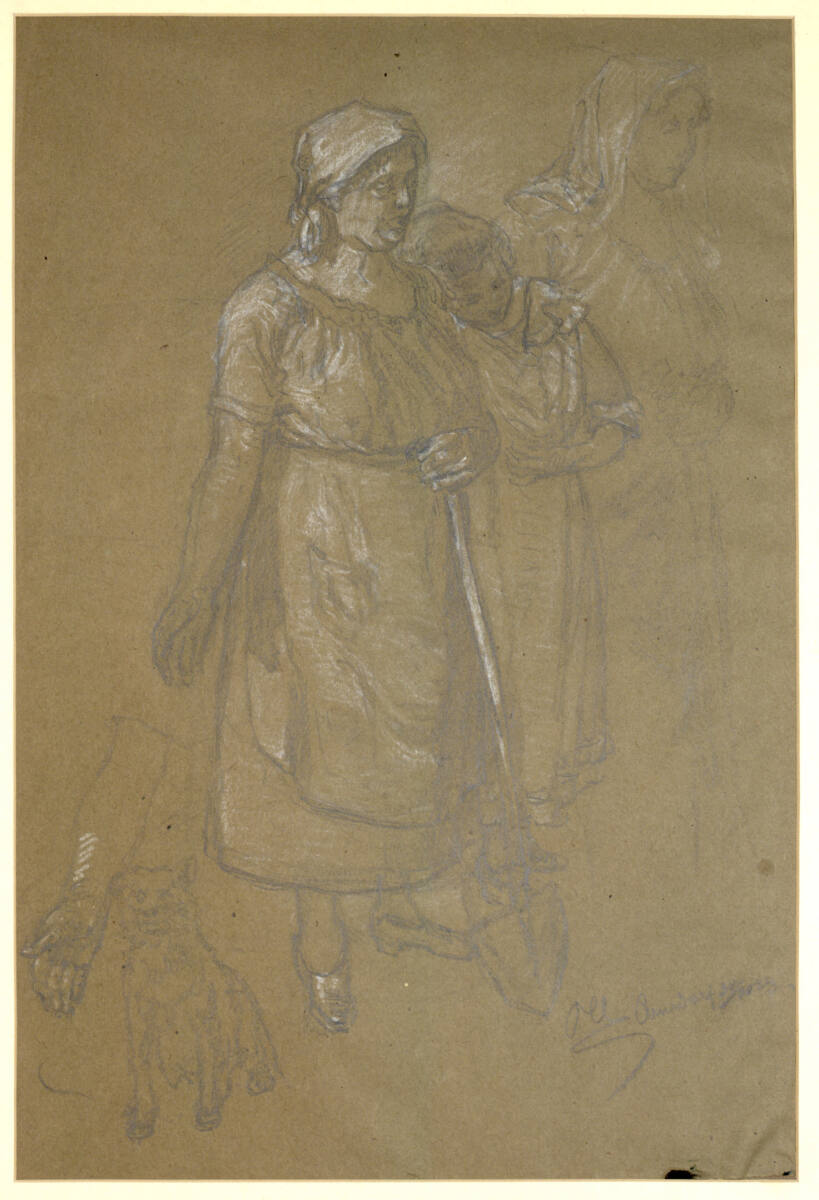 Studienblatt: Drei Frauen, Anton Hlavácek, 1923