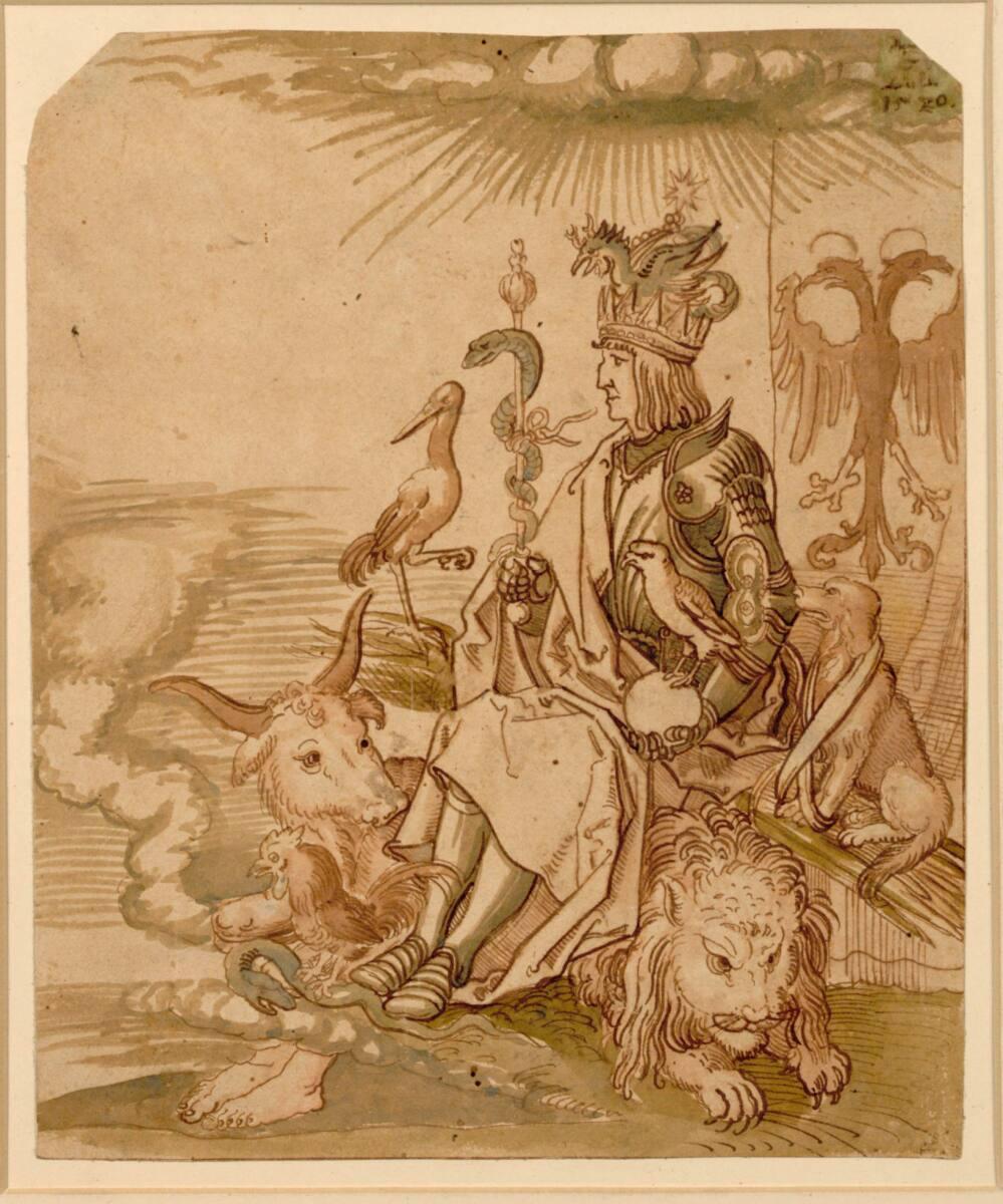 Anonym, Thronender Kaiser Maximilian mit horapollinischen Emblemen, Inv. Nr.: 25617