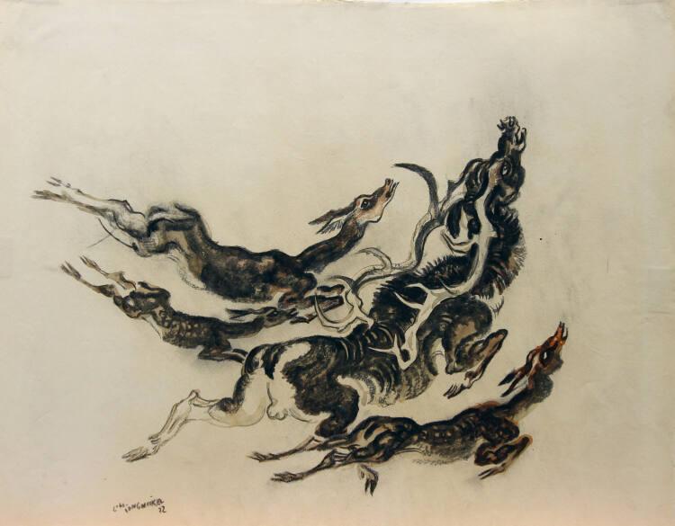 Ludwig Heinrich Jungnickel, Hirsch und Rehe, Inv. Nr.: EDLDB486